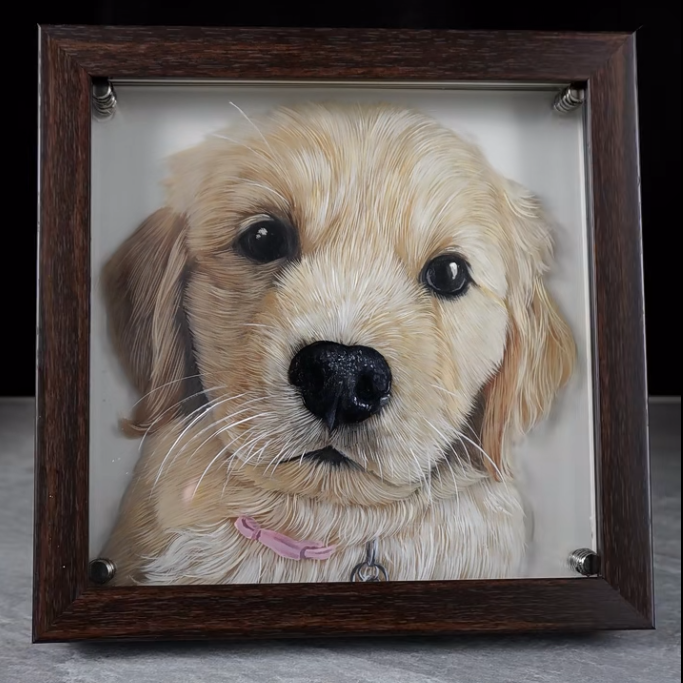 HandCrafted 3D Glass Pet Portrait - 6-Layer Hand-Painted Art