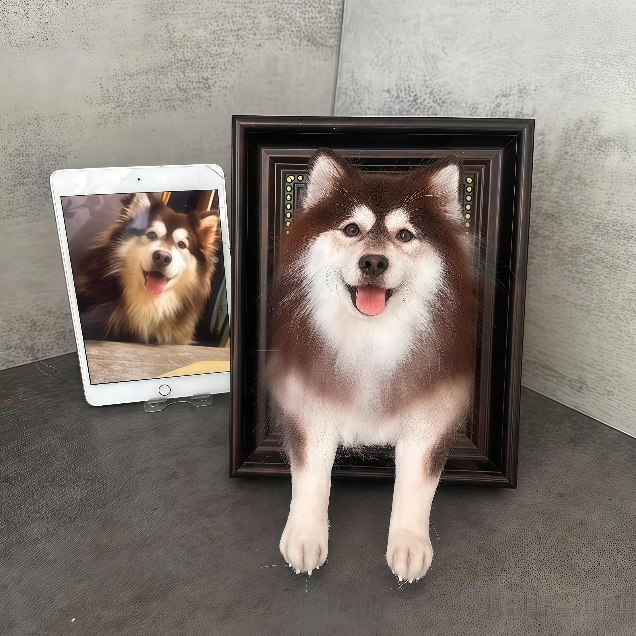 Custom Wool Felt Pet Portrait with Paws – Premium Framed 3D Sculpture