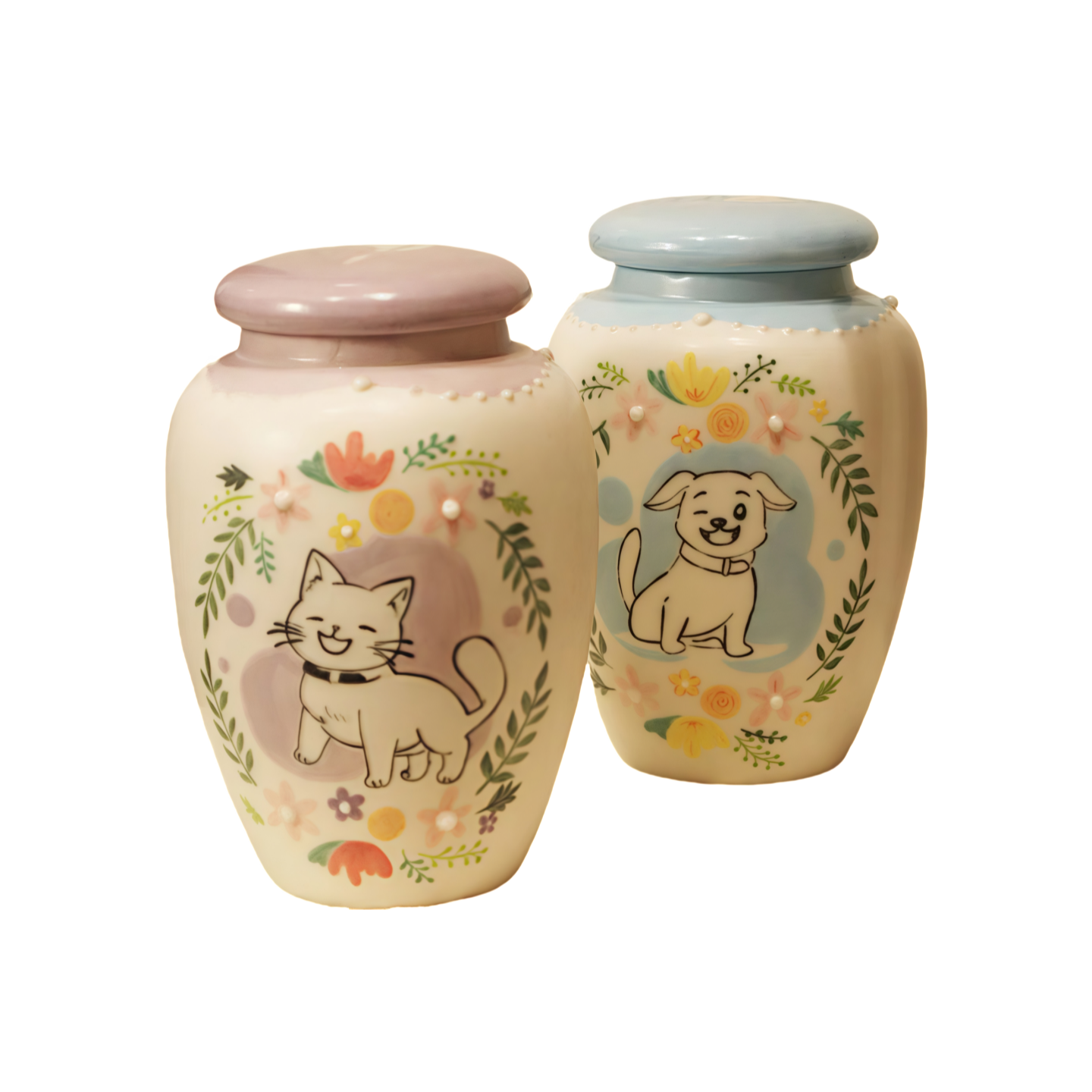 Custom Pet Memorial Ceramic Urn - Hand-Painted Underglaze Portrait