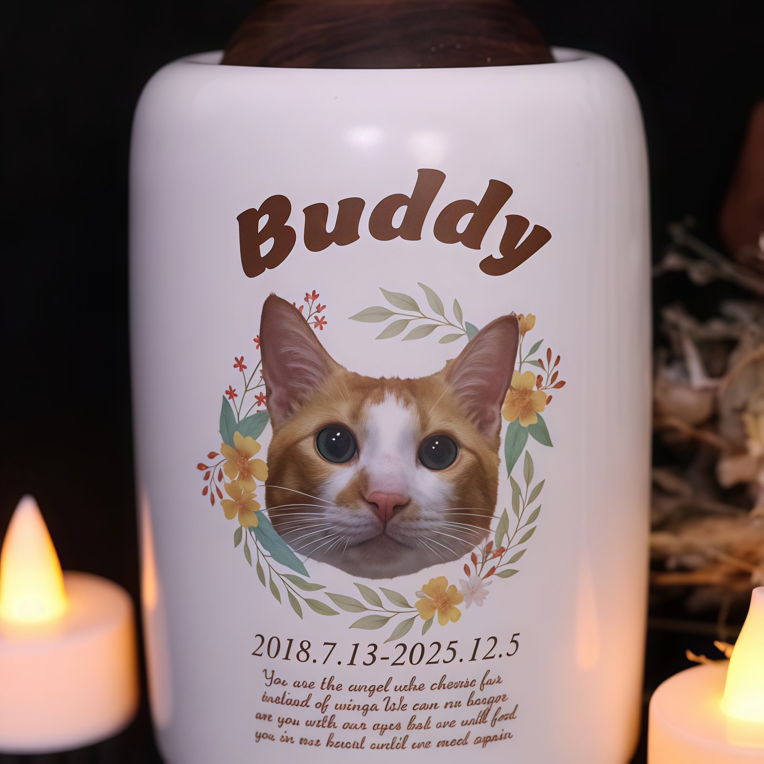 Custom Pet Memorial Ceramic Urn - Hand-Painted Underglaze Portrait